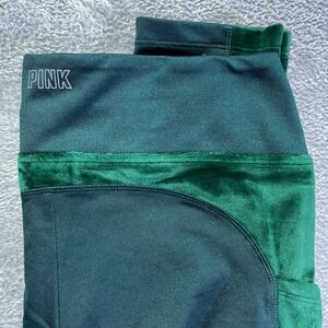 PINK Active Leggings Women's M‎ Medium Green Velvet Side Stripe Athleisure Gym